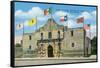 San Antonio, Texas - Exterior View of the Alamo under Six Different Flags, c.1940-Lantern Press-Framed Stretched Canvas