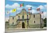 San Antonio, Texas - Exterior View of the Alamo under Six Different Flags, c.1940-Lantern Press-Mounted Art Print