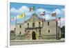San Antonio, Texas - Exterior View of the Alamo under Six Different Flags, c.1940-Lantern Press-Framed Art Print