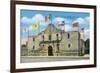 San Antonio, Texas - Exterior View of the Alamo under Six Different Flags, c.1940-Lantern Press-Framed Premium Giclee Print