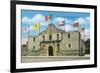 San Antonio, Texas - Exterior View of the Alamo under Six Different Flags, c.1940-Lantern Press-Framed Premium Giclee Print