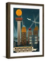 San Antonio, Texas - Retro Skyline (no text)-Lantern Press-Framed Art Print