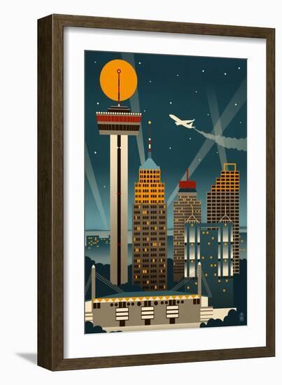 San Antonio, Texas - Retro Skyline (no text)-Lantern Press-Framed Art Print