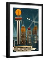 San Antonio, Texas - Retro Skyline (no text)-Lantern Press-Framed Art Print