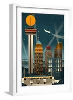 San Antonio, Texas - Retro Skyline (no text)-Lantern Press-Framed Art Print