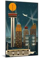San Antonio, Texas - Retro Skyline (no text)-Lantern Press-Mounted Art Print