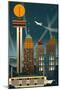 San Antonio, Texas - Retro Skyline (no text)-Lantern Press-Mounted Art Print