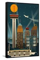 San Antonio, Texas - Retro Skyline (no text)-Lantern Press-Framed Stretched Canvas