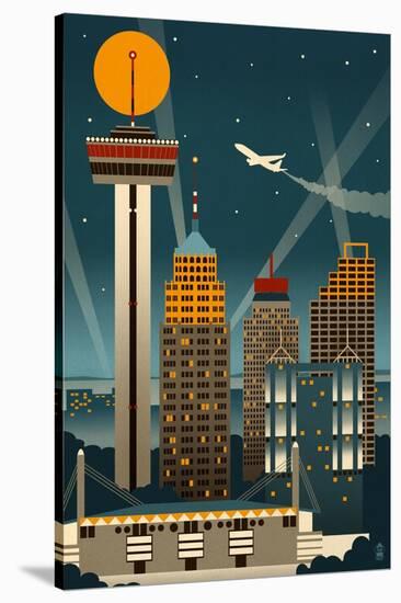 San Antonio, Texas - Retro Skyline (no text)-Lantern Press-Stretched Canvas
