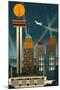 San Antonio, Texas - Retro Skyline (no text)-Lantern Press-Mounted Art Print