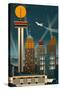 San Antonio, Texas - Retro Skyline (no text)-Lantern Press-Stretched Canvas