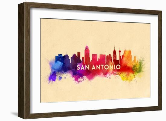 San Antonio, Texas - Skyline Abstract-Lantern Press-Framed Art Print