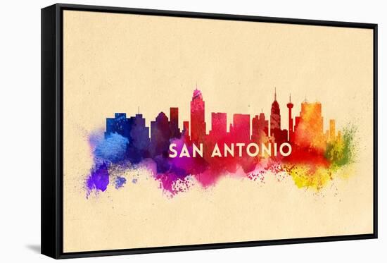 San Antonio, Texas - Skyline Abstract-Lantern Press-Framed Stretched Canvas