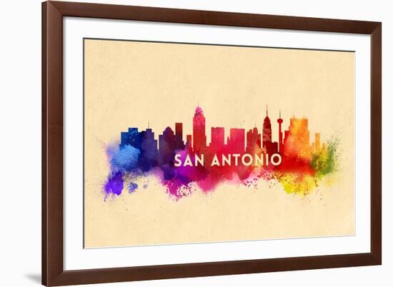 San Antonio, Texas - Skyline Abstract-Lantern Press-Framed Art Print