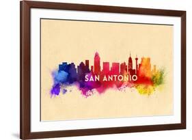 San Antonio, Texas - Skyline Abstract-Lantern Press-Framed Art Print