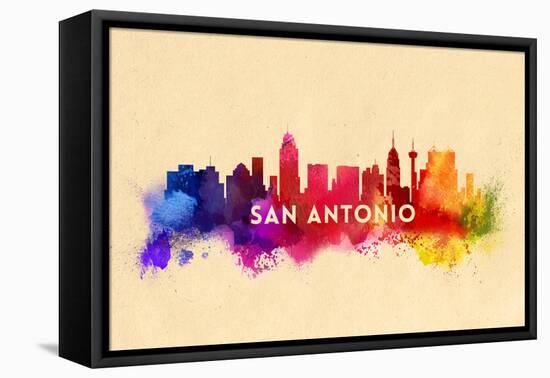 San Antonio, Texas - Skyline Abstract-Lantern Press-Framed Stretched Canvas