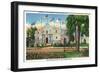 San Antonio, Tx - Exterior View of the Alamo, French, Spanish, Us, Republic, Mexican Flags, c.1944-Lantern Press-Framed Art Print