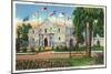 San Antonio, Tx - Exterior View of the Alamo, French, Spanish, Us, Republic, Mexican Flags, c.1944-Lantern Press-Mounted Art Print