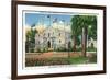 San Antonio, Tx - Exterior View of the Alamo, French, Spanish, Us, Republic, Mexican Flags, c.1944-Lantern Press-Framed Premium Giclee Print