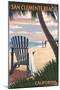 San Clemente Beach, California - Adirondack Chairs and Sunset-Lantern Press-Mounted Art Print