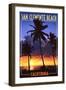 San Clemente Beach, California - Palms and Sunset-Lantern Press-Framed Art Print