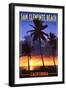 San Clemente Beach, California - Palms and Sunset-Lantern Press-Framed Art Print