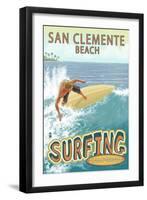 San Clemente Beach, California - Surfer Tropical-Lantern Press-Framed Art Print