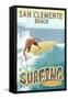 San Clemente Beach, California - Surfer Tropical-Lantern Press-Framed Stretched Canvas