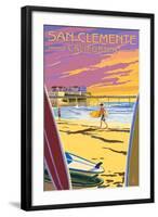 San Clemente, California - Beach and Pier-Lantern Press-Framed Art Print