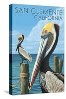 San Clemente, California - Brown Pelican-Lantern Press-Stretched Canvas