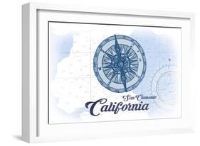 San Clemente, California - Compass - Blue - Coastal Icon-Lantern Press-Framed Art Print