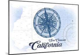 San Clemente, California - Compass - Blue - Coastal Icon-Lantern Press-Mounted Art Print