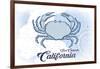 San Clemente, California - Crab - Blue - Coastal Icon-Lantern Press-Framed Art Print