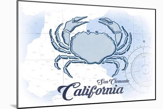 San Clemente, California - Crab - Blue - Coastal Icon-Lantern Press-Mounted Art Print