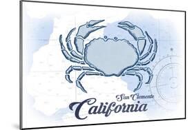 San Clemente, California - Crab - Blue - Coastal Icon-Lantern Press-Mounted Art Print