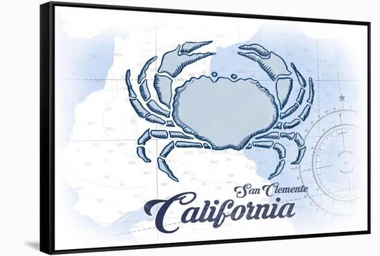 San Clemente, California - Crab - Blue - Coastal Icon-Lantern Press-Framed Stretched Canvas