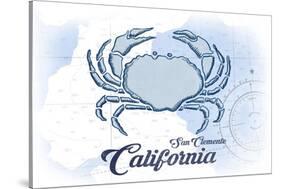 San Clemente, California - Crab - Blue - Coastal Icon-Lantern Press-Stretched Canvas