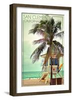 San Clemente, California - Lifeguard Shack and Palm-Lantern Press-Framed Art Print