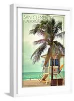 San Clemente, California - Lifeguard Shack and Palm-Lantern Press-Framed Art Print