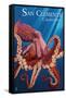 San Clemente, California - Red Octopus-Lantern Press-Framed Stretched Canvas