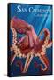 San Clemente, California - Red Octopus-Lantern Press-Framed Stretched Canvas