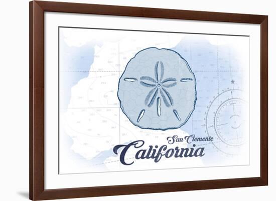 San Clemente, California - Sand Dollar - Blue - Coastal Icon-Lantern Press-Framed Art Print