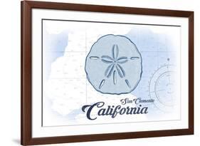 San Clemente, California - Sand Dollar - Blue - Coastal Icon-Lantern Press-Framed Art Print