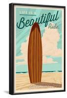 San Clemente, California - Surf Board Letterpress - Life is a Beautiful Ride-Lantern Press-Framed Art Print