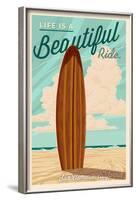 San Clemente, California - Surf Board Letterpress - Life is a Beautiful Ride-Lantern Press-Framed Art Print