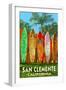 San Clemente, California - Surfboard Fence-Lantern Press-Framed Art Print