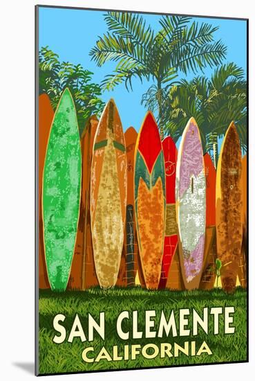 San Clemente, California - Surfboard Fence-Lantern Press-Mounted Art Print