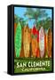 San Clemente, California - Surfboard Fence-Lantern Press-Framed Stretched Canvas