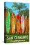 San Clemente, California - Surfboard Fence-Lantern Press-Stretched Canvas