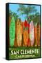 San Clemente, California - Surfboard Fence-Lantern Press-Framed Stretched Canvas